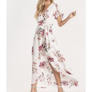 Miss Me boho floral v neck flutter sleeve maxi crossover wrap Dress medium